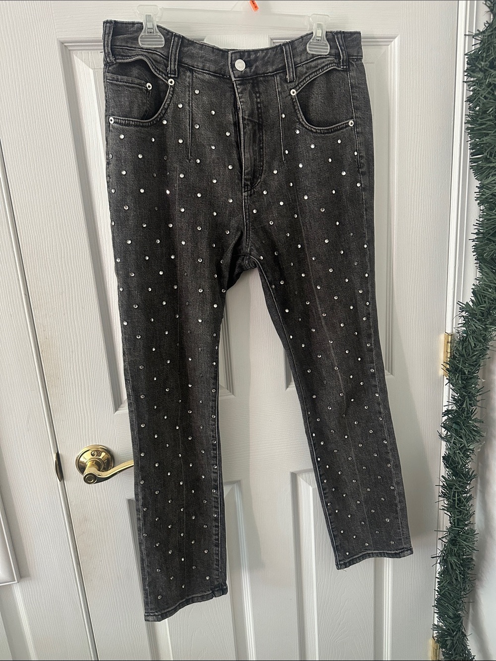 Anthropologie Black High-Rise Jeans with Pearl Studs